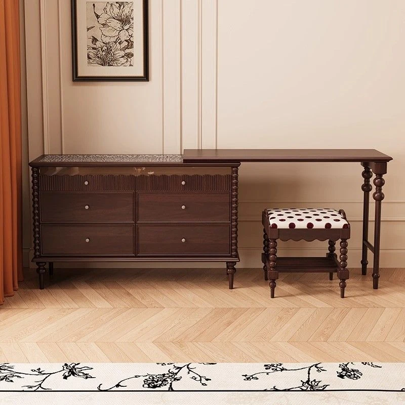 

Petal dresser, French medieval makeup table, integrated chest, American retro style retractable solid wood table