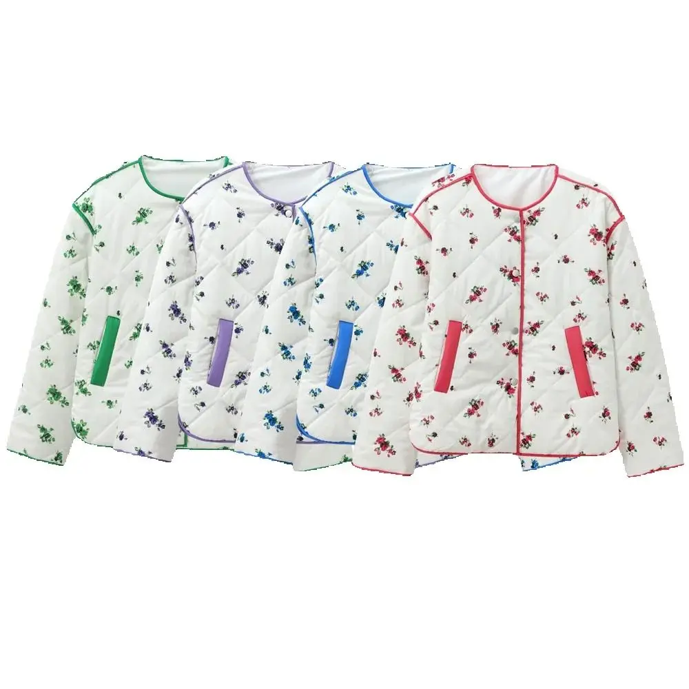 

Осенне-зимняя новая женская мода, простая и универсальная хлопковая куртка с длинными рукавами с принтом