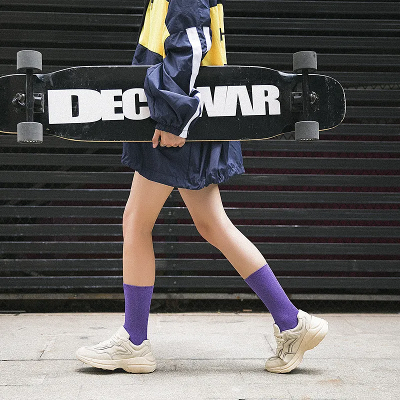Minimalist Mid-Calf Socks, Korean Style Versatile Long Socks Ladies' Long Tube of Gold Wire Vertical Strips Piled Up Socks