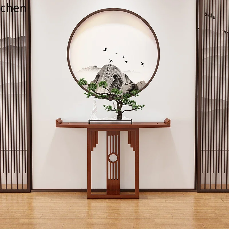 entrance table Solid wood strip case against the wall Curved entrance cabinet Modern Narrow table Corridor table