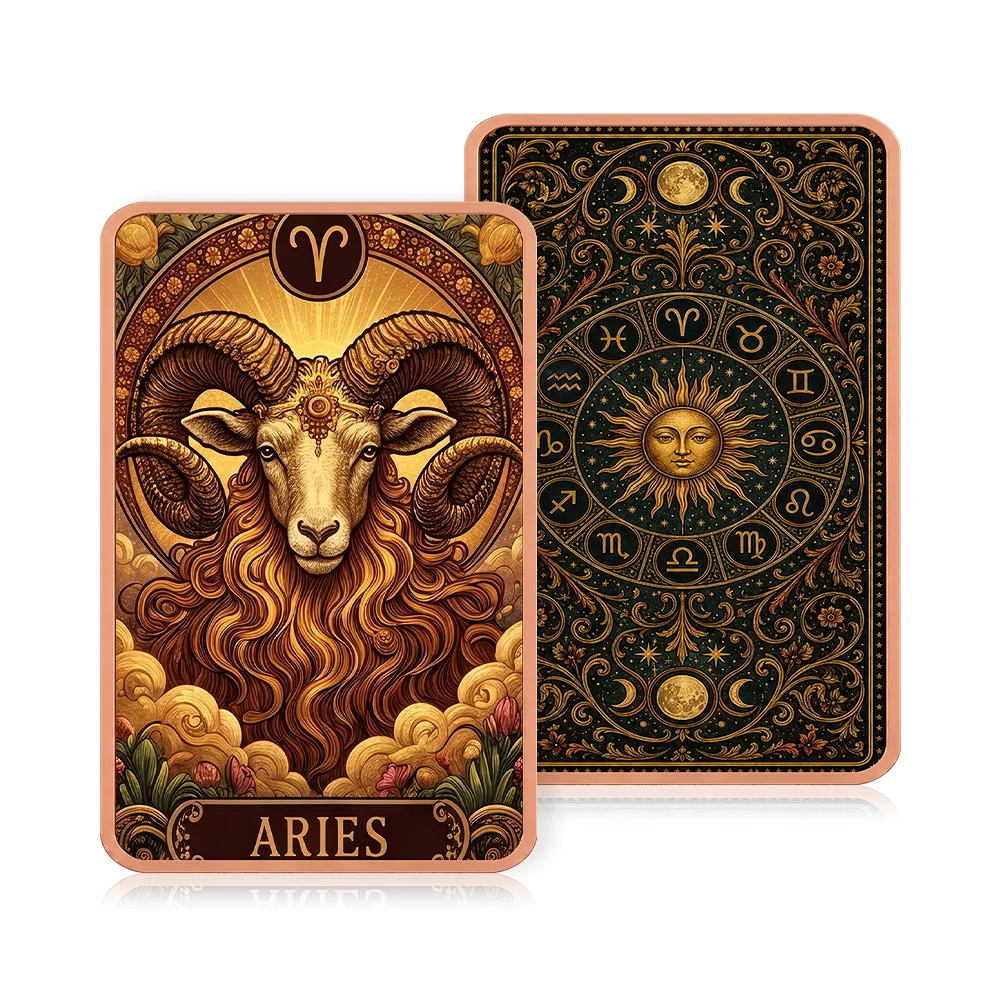 5 oz AVDP .999 Fine Copper Rectangle Bar Aries Zodiac UV Printed 12 Constellation Pure Copper Bullion Commemorative Holiday Gift