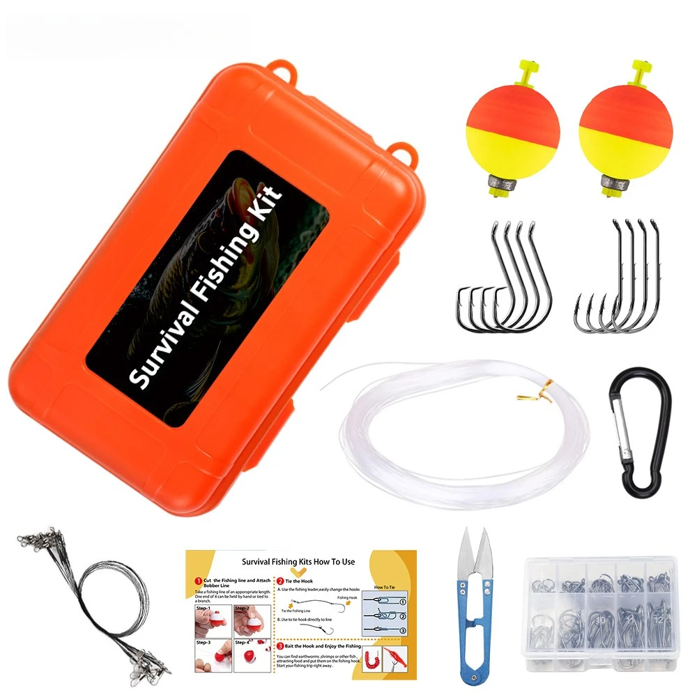 

90 шт. аварийный набор для рыбалки на приманку-универсальный набор рыболовных снастей с леской-ножницами, поплавцы, крючки, портативные прочные рыболовные снасти