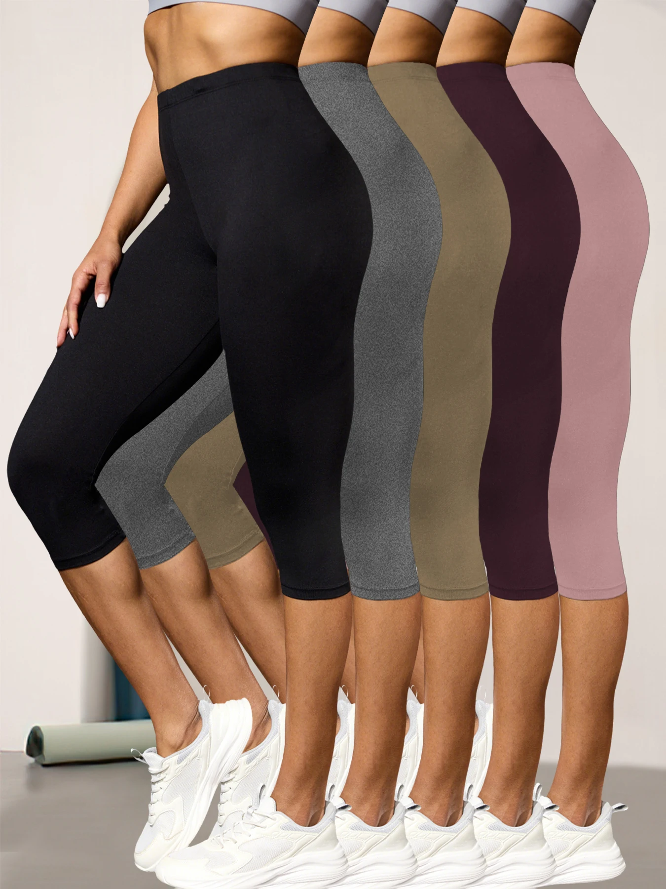 

5 Pack Women's Super Soft Capri High Stretchy Breathable Sports No See Through Workout Running Yoga Push Up Gym Fitness Leggings