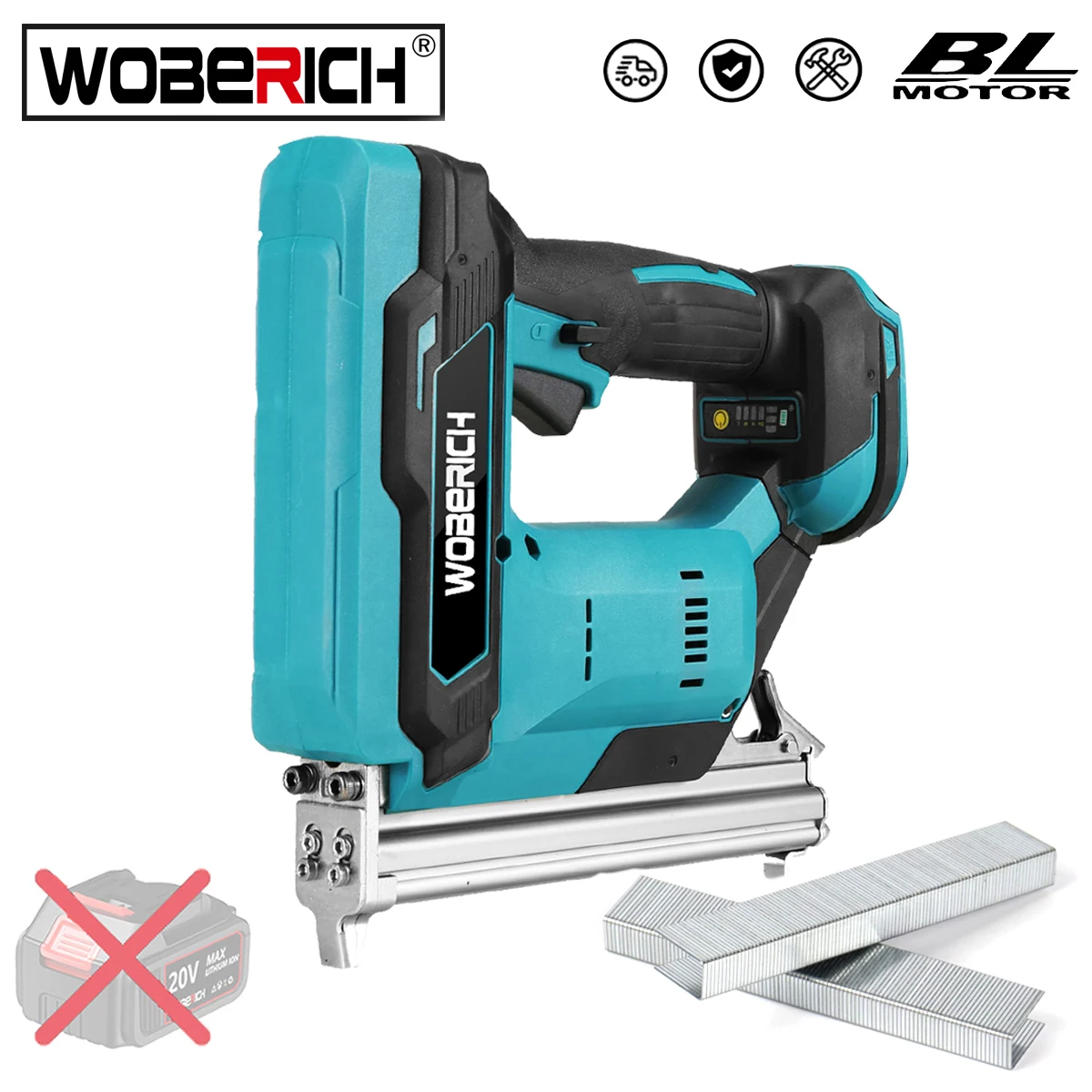 

Brushless Motor 1022J Cordless Electric Concrete Nail Gun Stapler Nailer Woodworking+ 2 set Nails For Makita/WOBERICH Battery