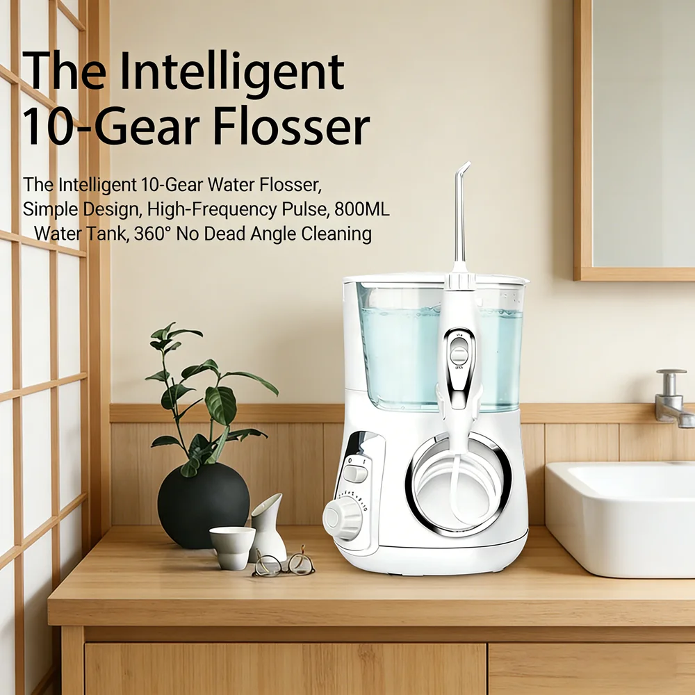 

800ML Desktop Dental Oral Irrigator, 10 Modes 5 Nozzles Electric Water Flosser, Teeth Cleaning & Care