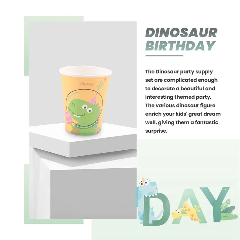 A74E-49Pcs Dinosaur Theme Party Disposable Tableware Set Paper Plate Cup Kids Boy Jungle Birthday Party Decoration Baby