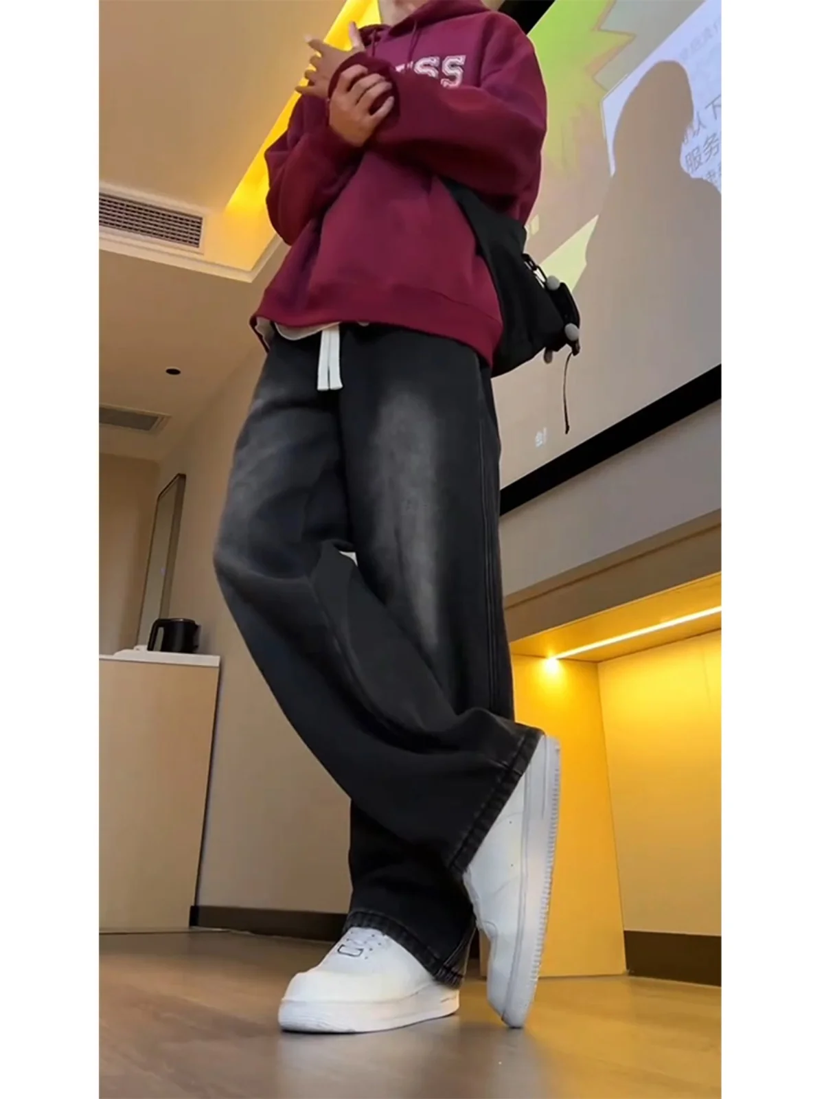 

Мужские джинсы Waed adient: весенние, в американском ретро-стиле, свободного кроя, с высокой талией, длинные, прямые, из прочной смесовой ткани (хлопок)