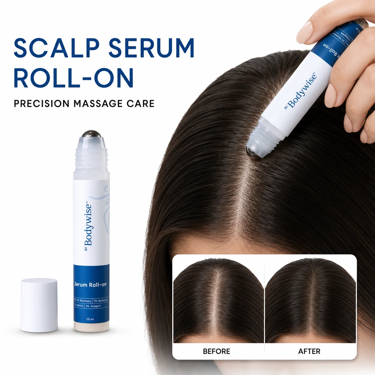 Bodywise Rosemary Scalp Roll On Essence 25ml Nourishing Hair Care Serum Ball Applicator Portable Anti-Frizz Hair Serum Care