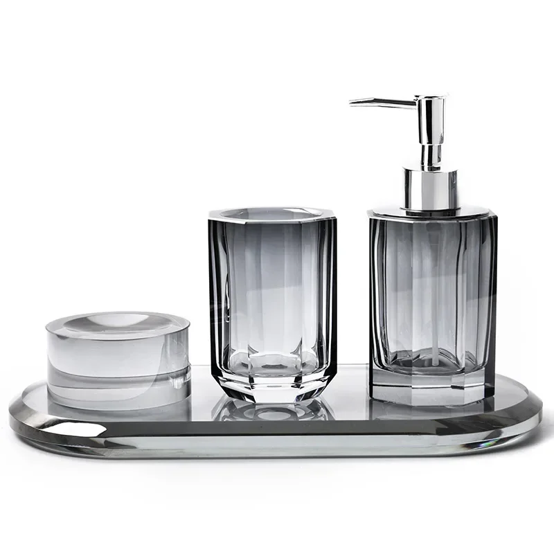 Crystal Bathroom Kit Transparency Soap Bottle Press Pump Soap Dish Toilet Storage Bathroom Set Bathroom Decoration Accessories