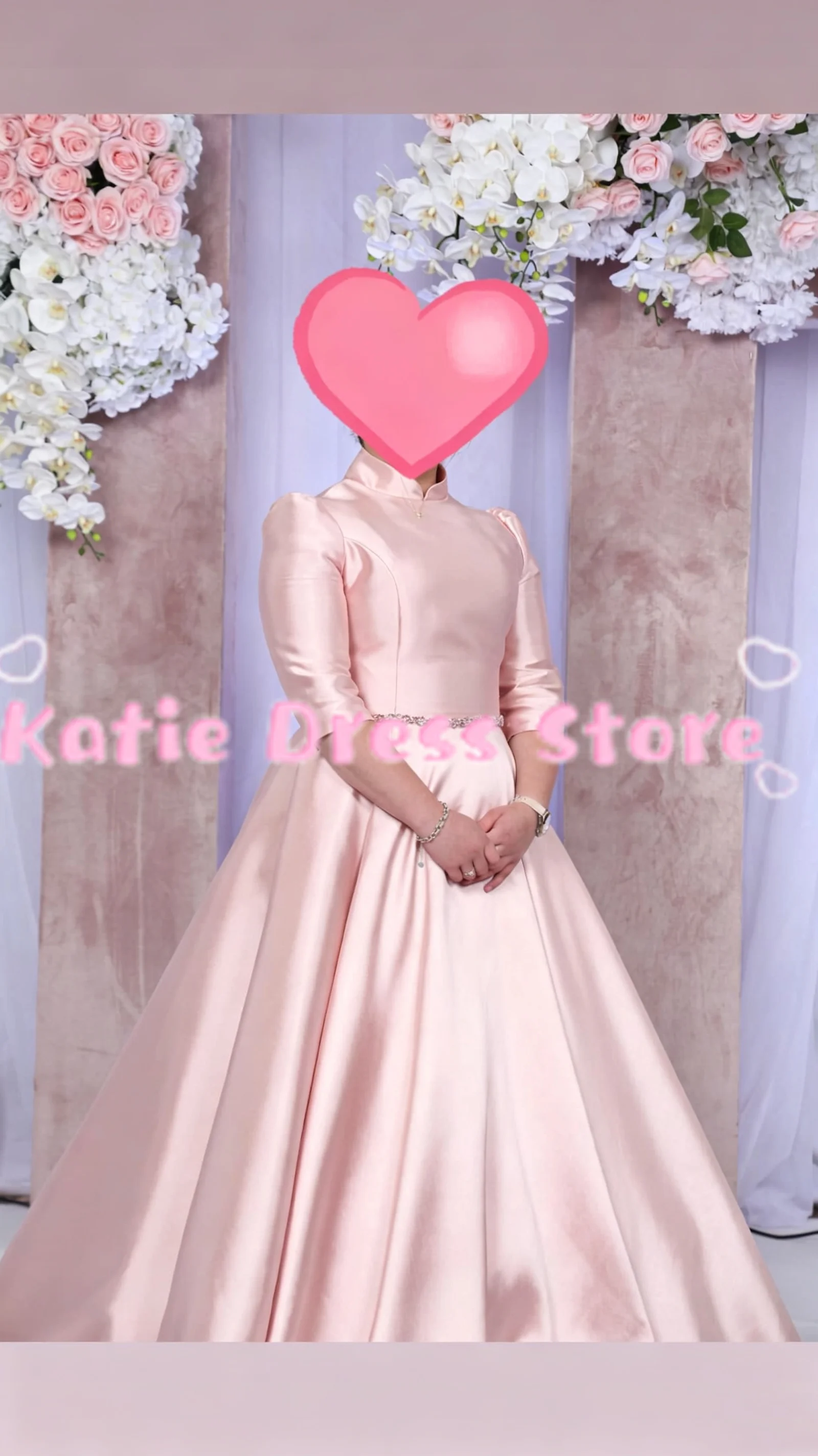Elegant Satin Bridesmaid DressSleeve Satin For Women Half Sleeve A-line High Neck Birthday Party Evening Ball Gown Customized