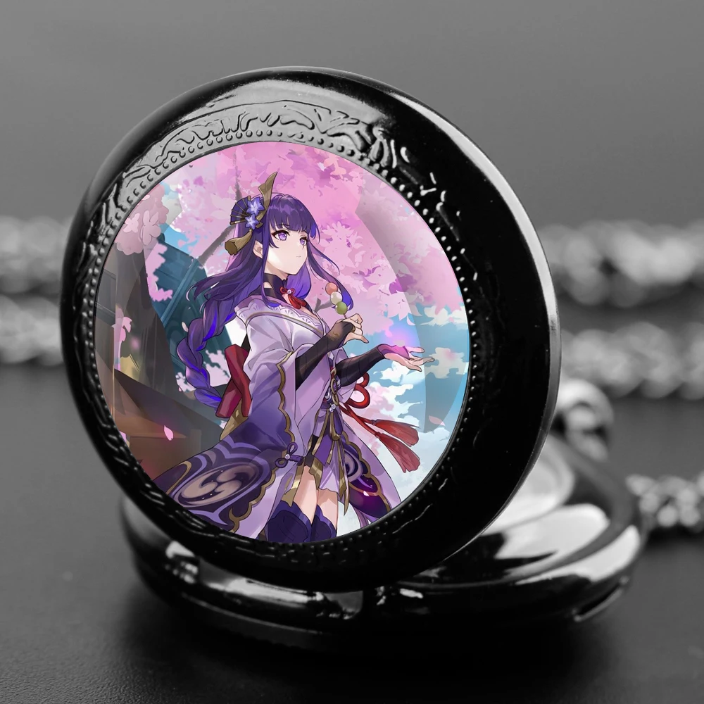 Genshin Impact Crystal-Domed Quartz Pocket Watch With Sturdy Chain And Bold Arabic Numerals A Marvelous Gift For Game Lover