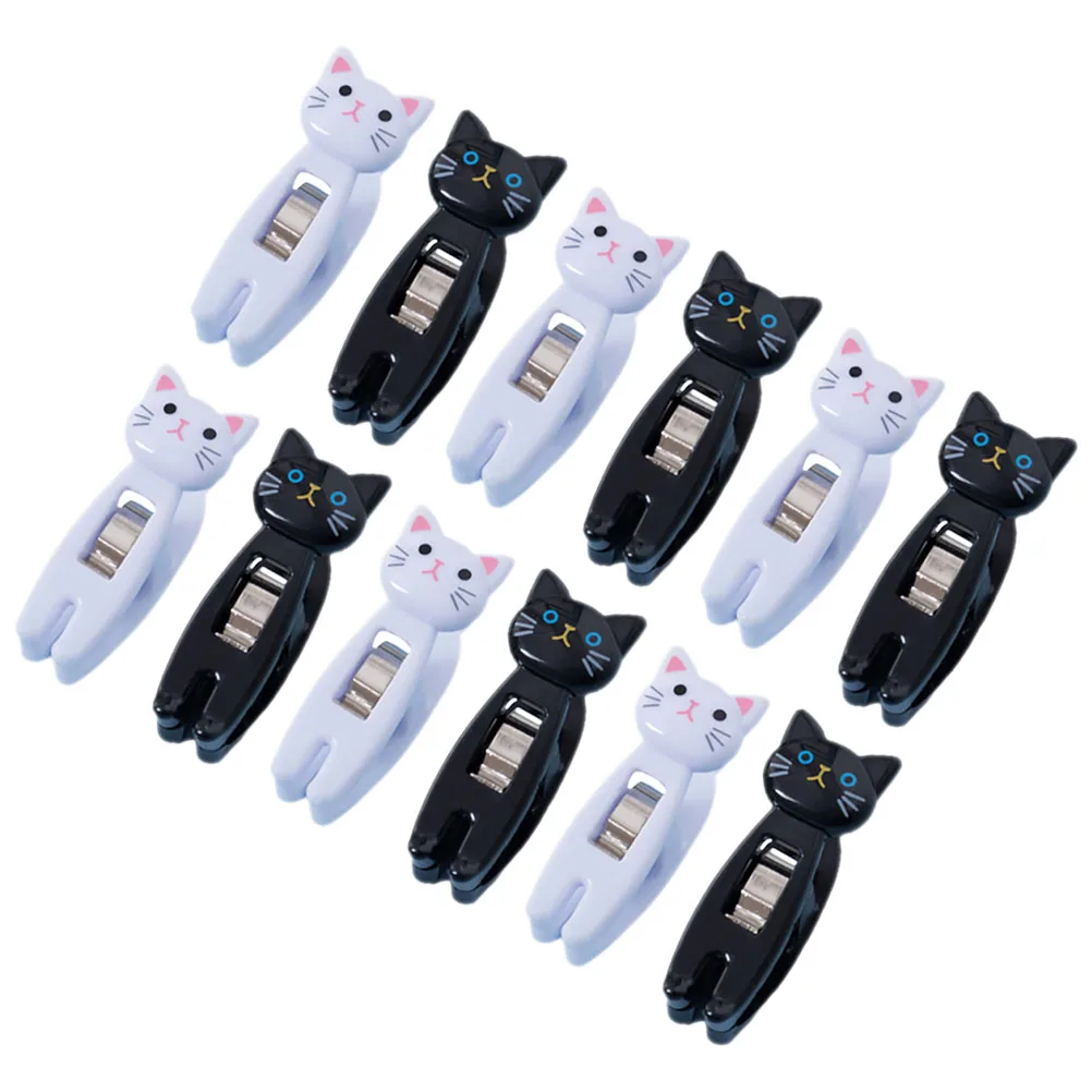 

12 Pcs Notes and Stationery Clips Cute Binder Clothespin Cat Photo for Plastic Assorted Color Practical