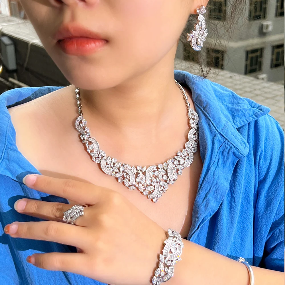 ThreeGraces 4pcs Luxury Shiny Cubic Zirconia Dubai Nigerian Bridal Weddigng Prom Jewelry Set for Brides Dress Accessories TZ812