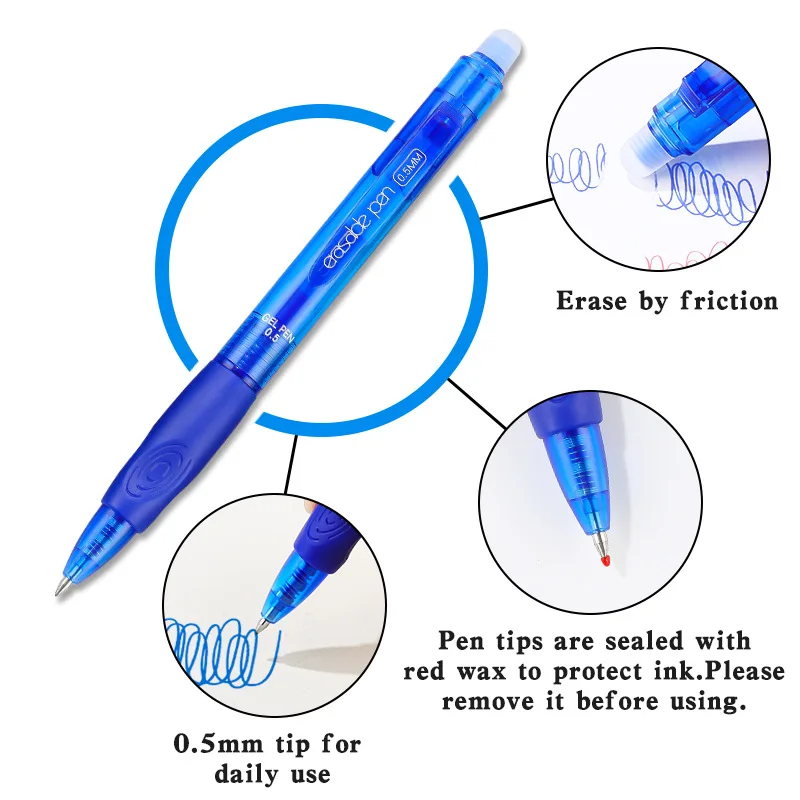 1Pc 0.5mm Press Type Erasable Gel Ink Pen Smooth Waterproof Writing Pens School Office Stationery Supplies for Notebook Note
