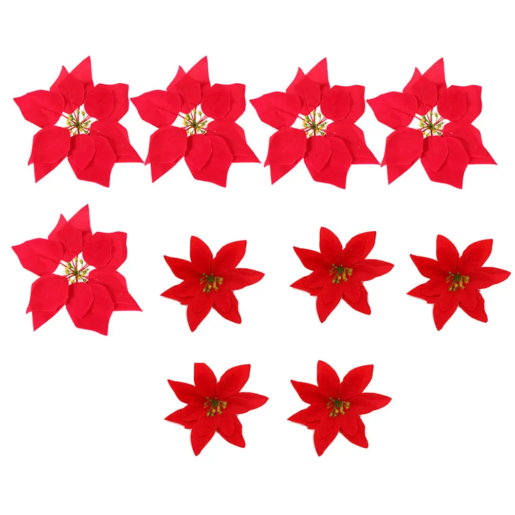 

10pcs Christmas Flowers Red Decor Flannel Decor Flower SimulationChristmas Tree Decorations Ornaments