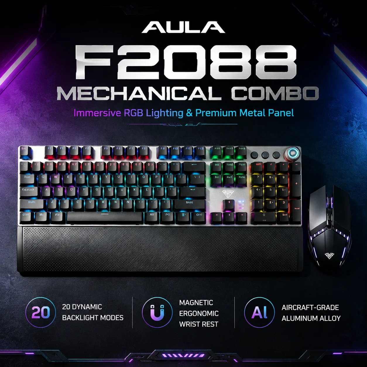 AULA F2088 Mechanical Keyboard Mouse Combo Backlight Wired 104Keys 100%layout Full Key No Punch for E-Sport Gaming Keyboard