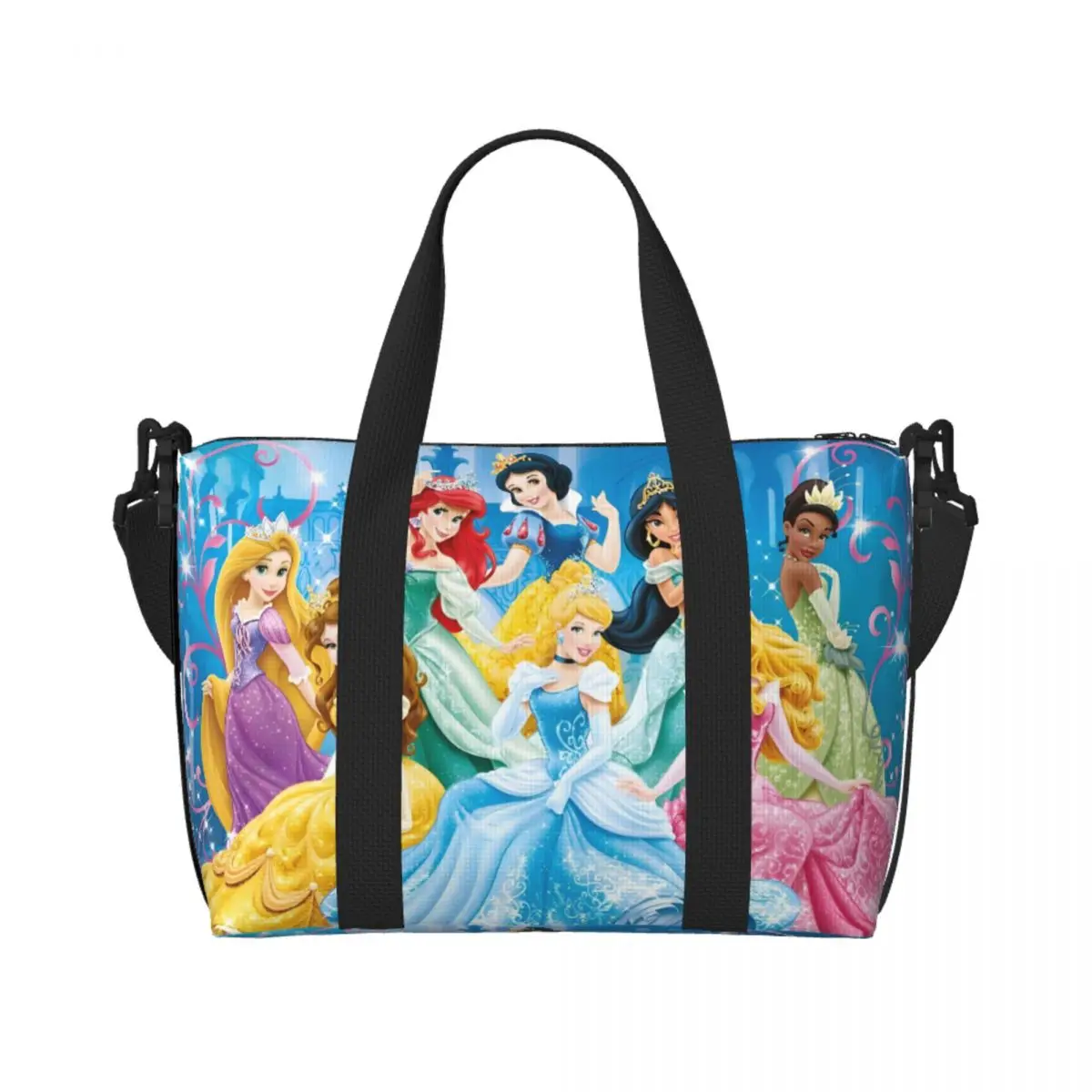 

Custom Princess Beach Tote Bag Women Extra Large Gym Carry On Cartoon Movie Kawaii Film Travel Shopping Bags