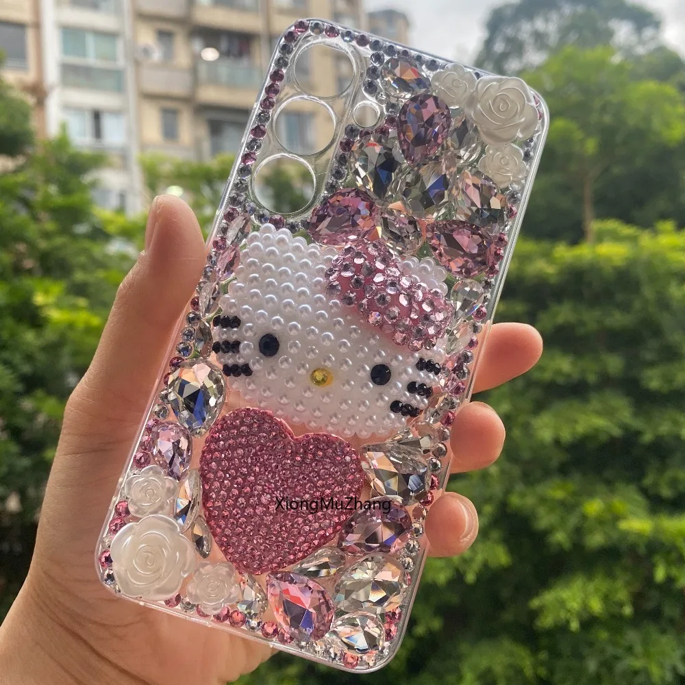Hello Kitty Strass Bling Kristall Handyhülle Samsung S25 Ultra S24 Plus S23 S22 Ultra S21 S20 FE S26 Note20 Transparenter Stoßfänger – Detail 7