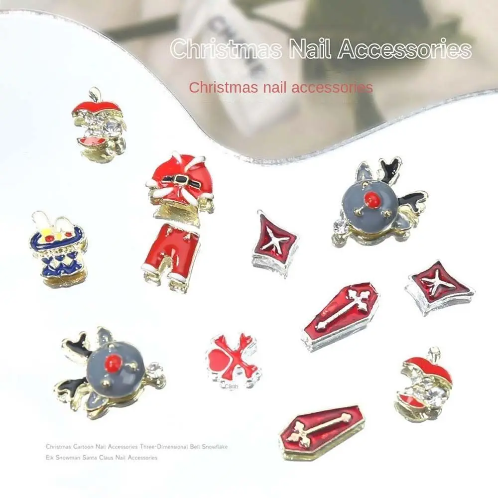 5Pcs/set Nail Art Charms Christmas Nail Decorations Manicure Ornaments Santa Claus Christmas Nail Accessories Alloy