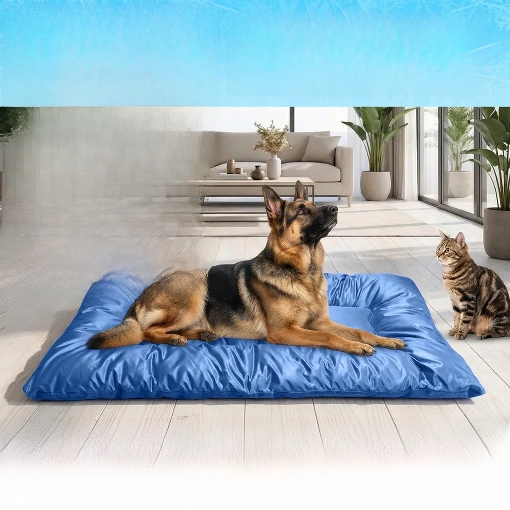 Imitation Ice Silk Pet Cooling Mat Polyester Fiber Construction Temperature Regulating For Summer Heat Relief For Large Dogs