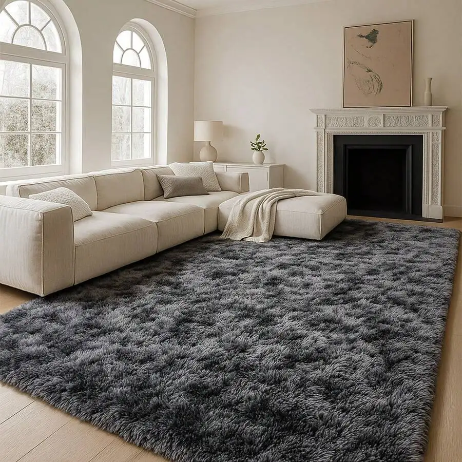 

Gray Plush Shag Rug for Living Room Bedroom - Soft Non-Slip Indoor Accent Carpet