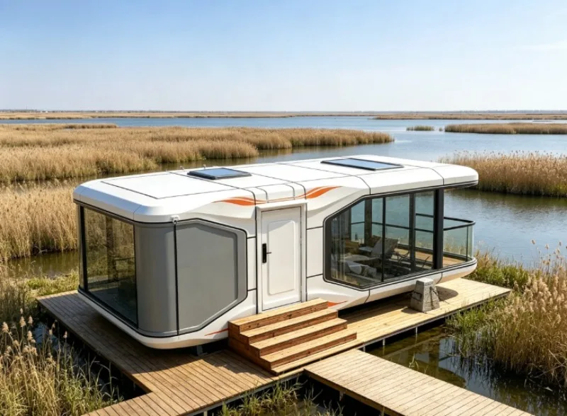 Modern Stylish Prefab Space Capsule House With Premium Bamboo Charcoal Wall Panels And Full-Range Lighting For Resorts