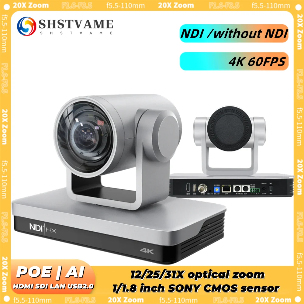 

4K 60fps NDI Video PTZ Camera AI tracking 12/25/31X Optical Zoom HDMI SDI USB3.0 LAN for Church Conference Broadcast OBS Vmix