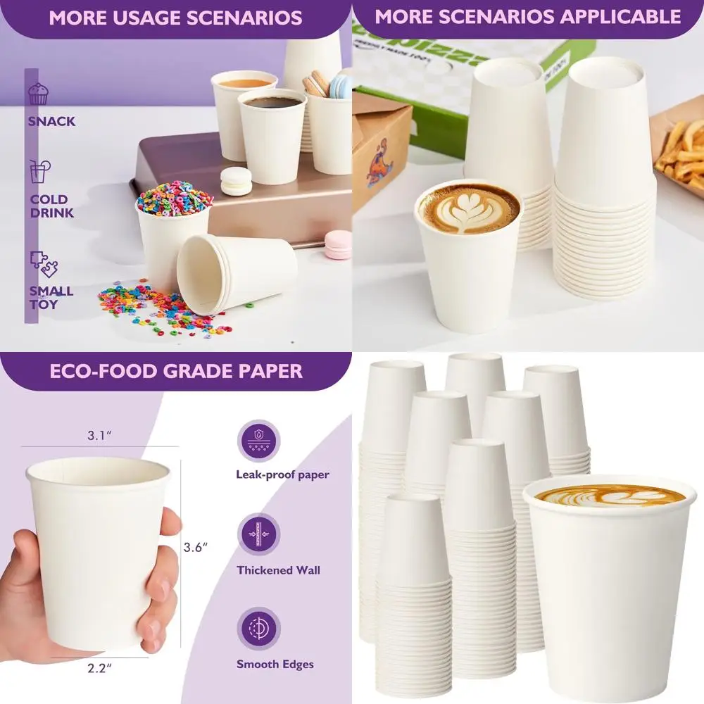 

Упаковка из 1000 одноразовых белых бумажных стаканов объемом 8 унций для горячих напитков: идеально подходят для кофе, чая и воды