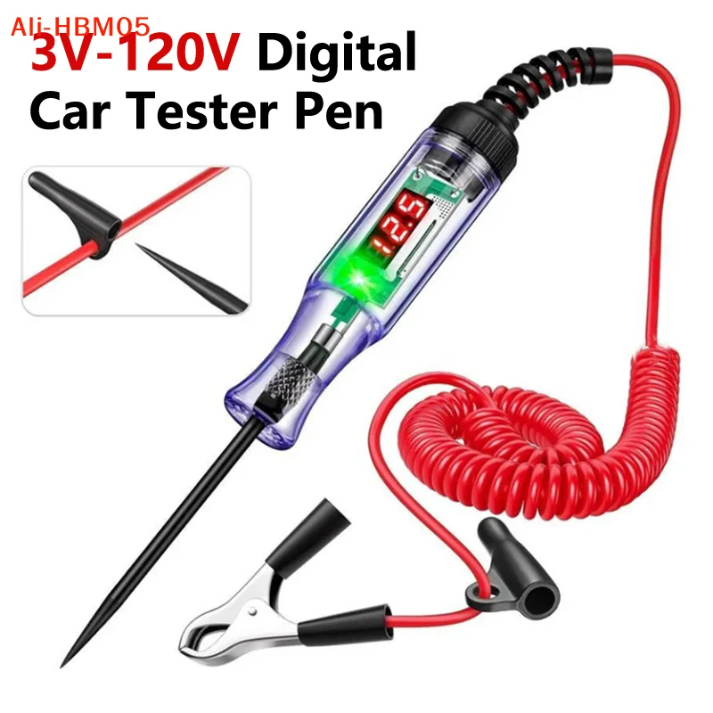 (HB05)3V-120V Car Diagnostic Digital Display Probe Test Pen Car With Cover Voltage Circuit Tester Auto Electric Measuring Pen