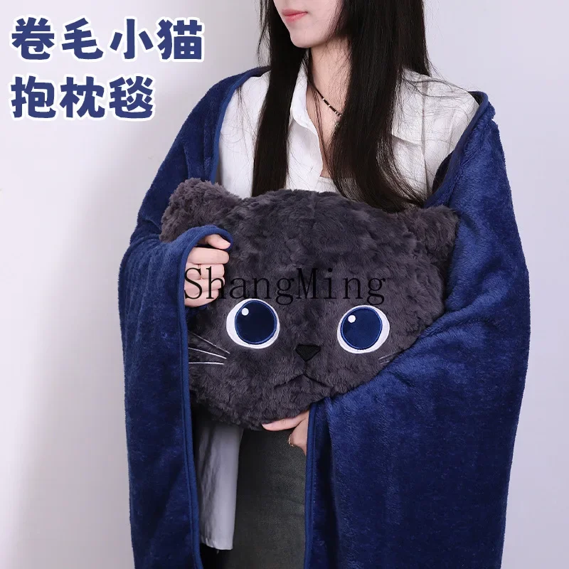 CL flannel blanket throw pillow blanket cover blanket 2 in 1 2 use for recreation house kitten cushion pillow