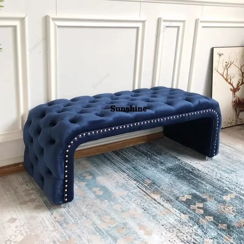 Simple Flannel Wooden Sofa Stool Convenient Entrance Hall Footstool Modern Multifunctional Luxury Art Living Room Furniture T*