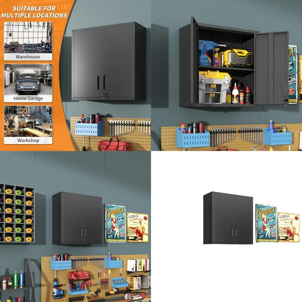 

30-секционный стальной настенный шкаф для хранения с замком и регулируемыми полками для гаража, подвала, кухни или мастерской (черный)