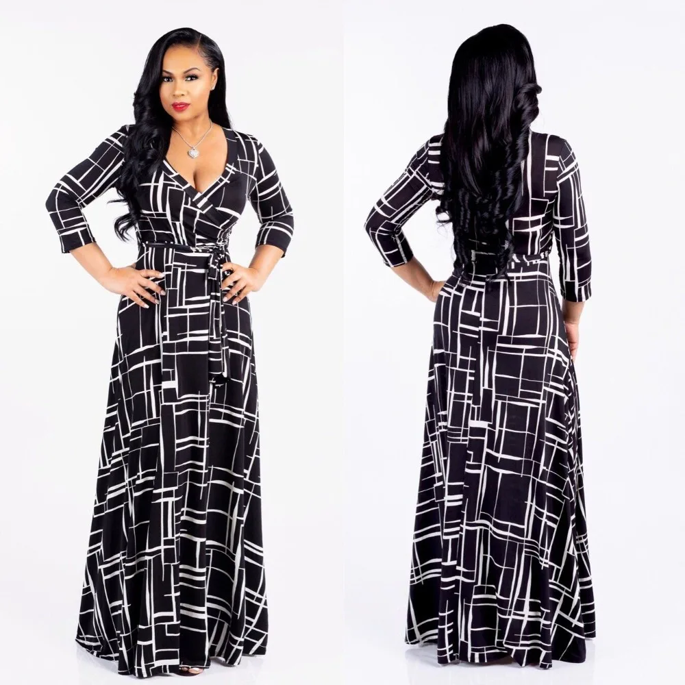 Plus Size Women V Neck Geometric Print Floor-Length Maxi Dress Loose Fit Soft Breathable Flattering Comfy Daily Party Vacation