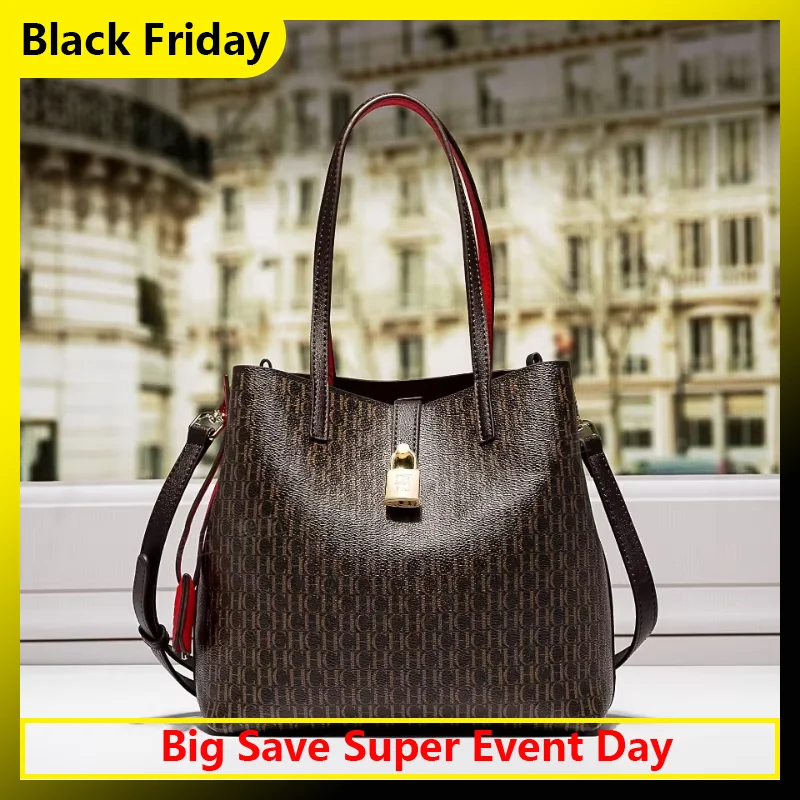 

CH Premium Versatile Leather Crossbody Bag Ladies Large Capacity Daily Commuter Tote Bag Letter Print Design Ladies Fashion