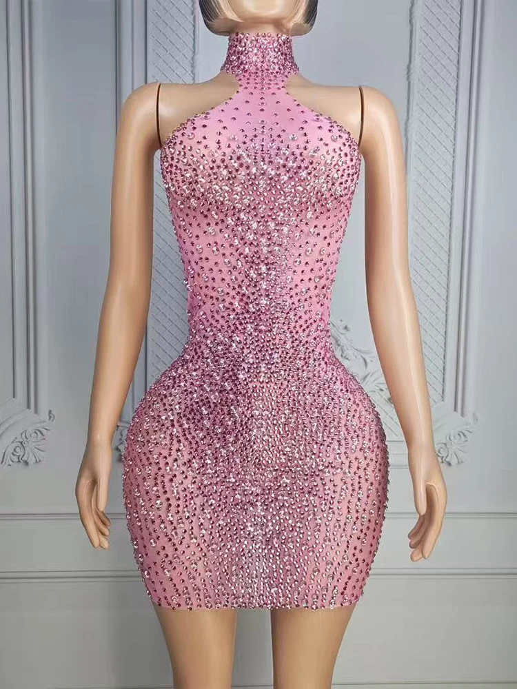 

High Quality Hot Stamping Sexy Neck Hanging Elastic Mesh Dress 2026 New Fashionable Custom Women'S Clothing