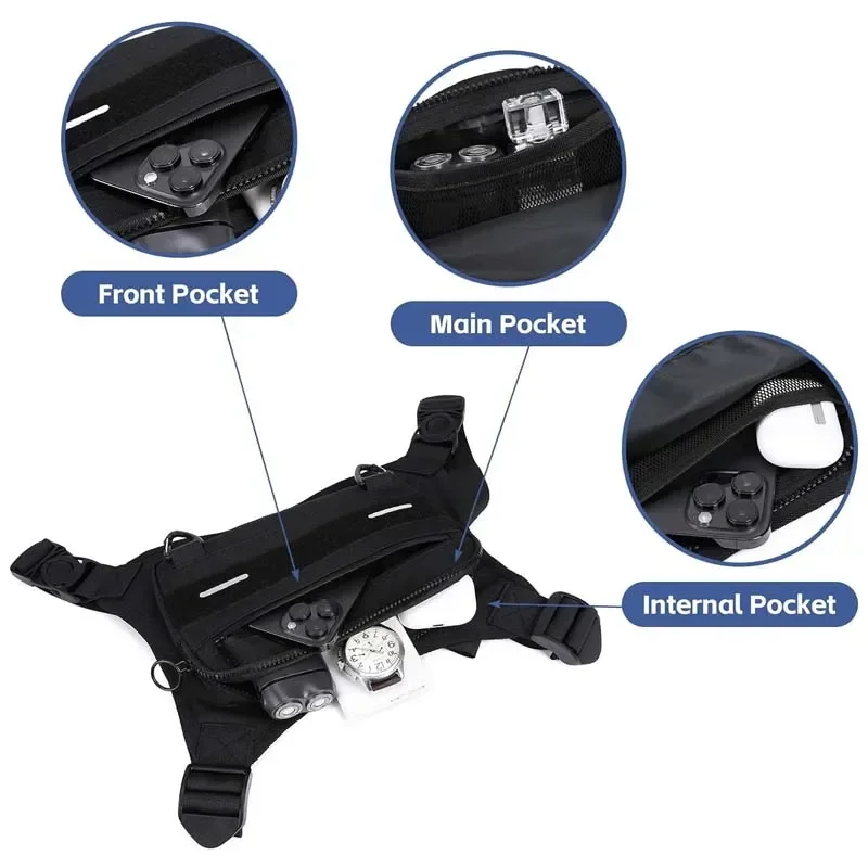 Adjustable Sport Running Chest Bag Running Vest Bag Reflective Front Chest Pack with Phone Holder Breathable Cycling Vest Bag