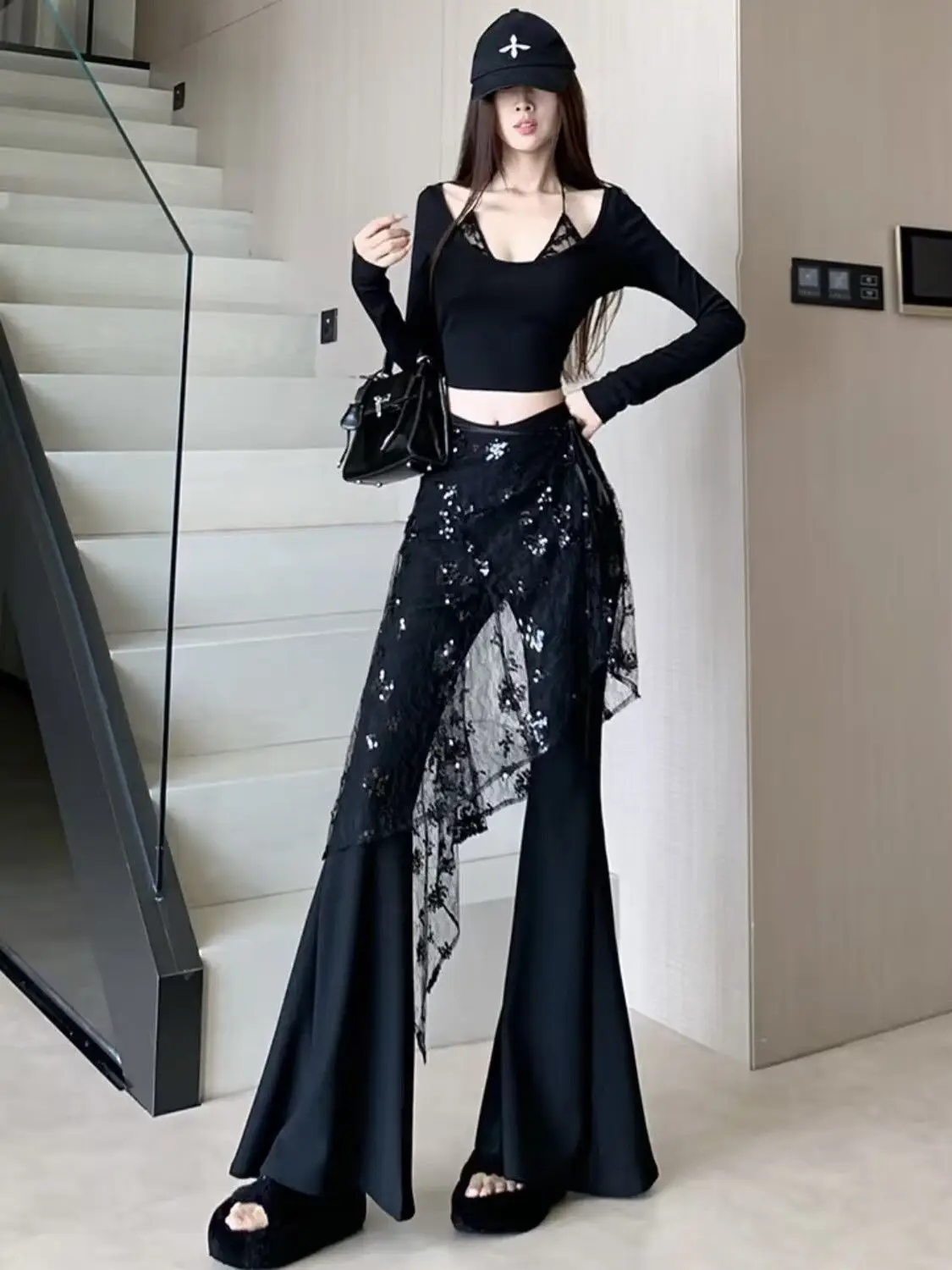 Shiny Lace Butt Curtain Women's One-Piece Belted Apron Cover up Irregular Half Skirt Shield Spring 2026 New Style