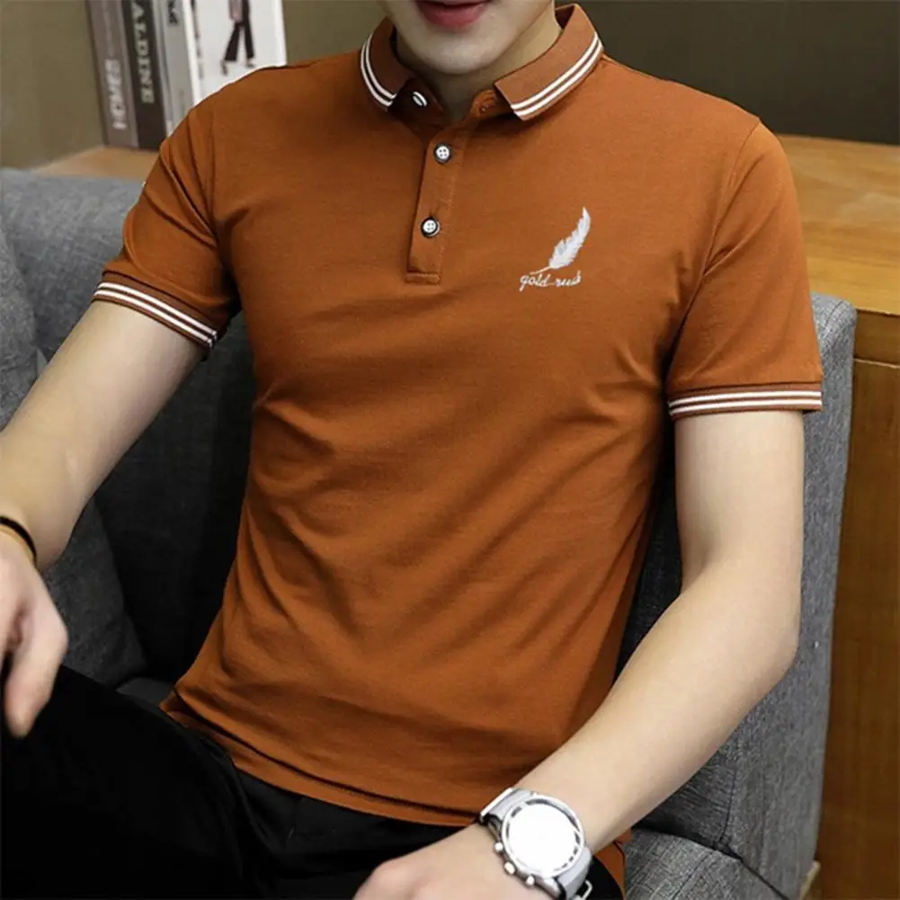 Men Shirt Buttons Turn down Collar Short Sleeves Feather Print Business Shirts Formal Slim Fit Summer Tops Male Clothes