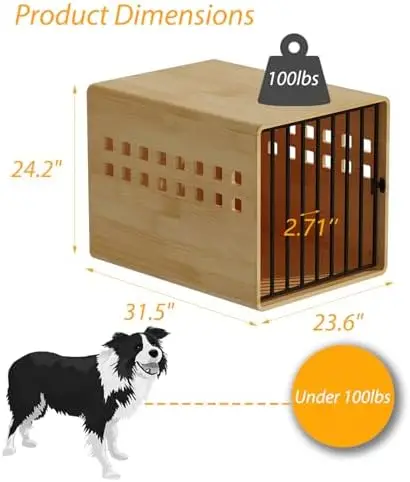 31“ Solid Wood Dog Crate Furniture, Puppy Crate Side Table | Wooden dog crates for small & medium dogs, Indoor Pet