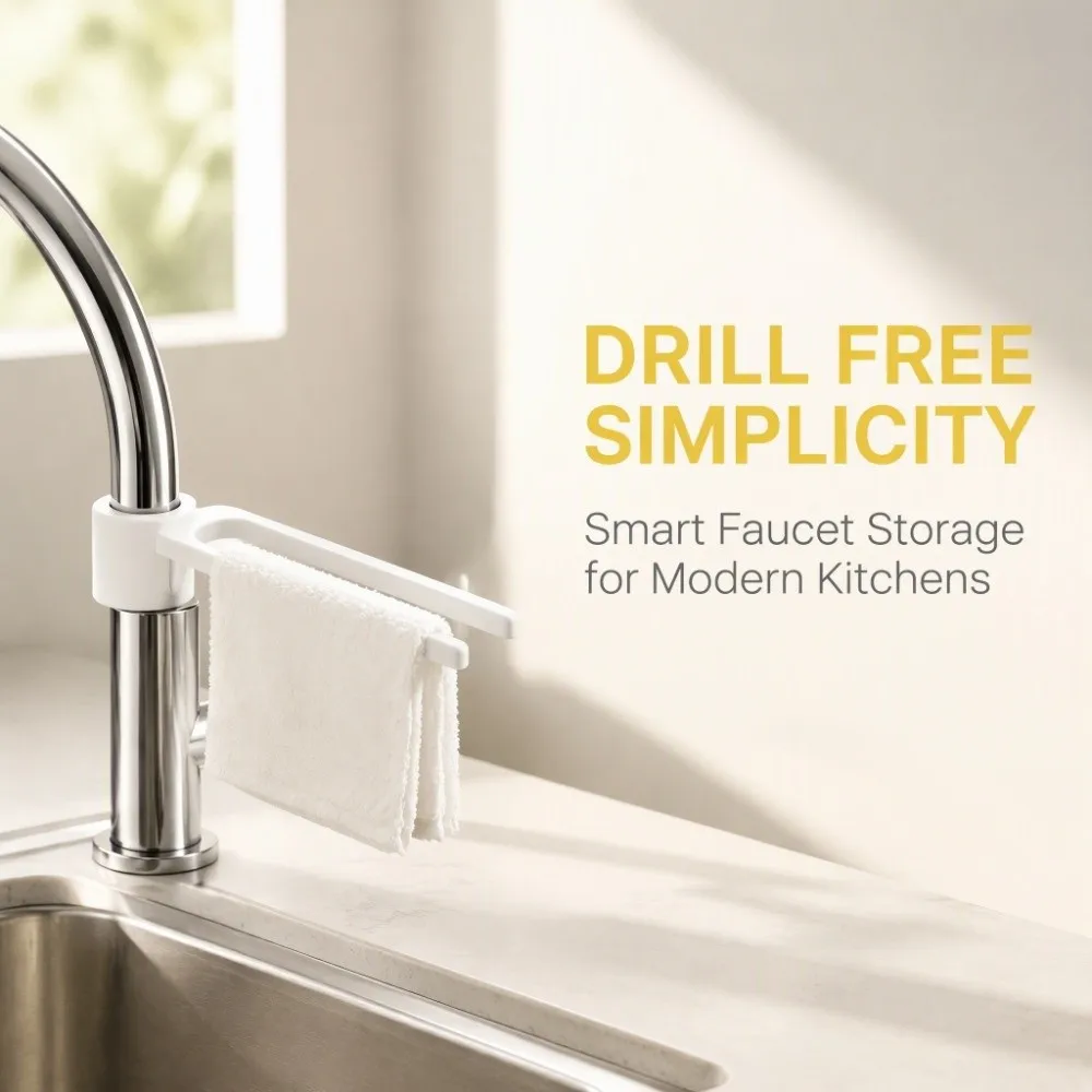 Simpl Adjustable Faucet Towel Rack No-Drill Universal Dishcloth Drying Holder 3D Print Long Arm Kitchen Towel Rack Sink