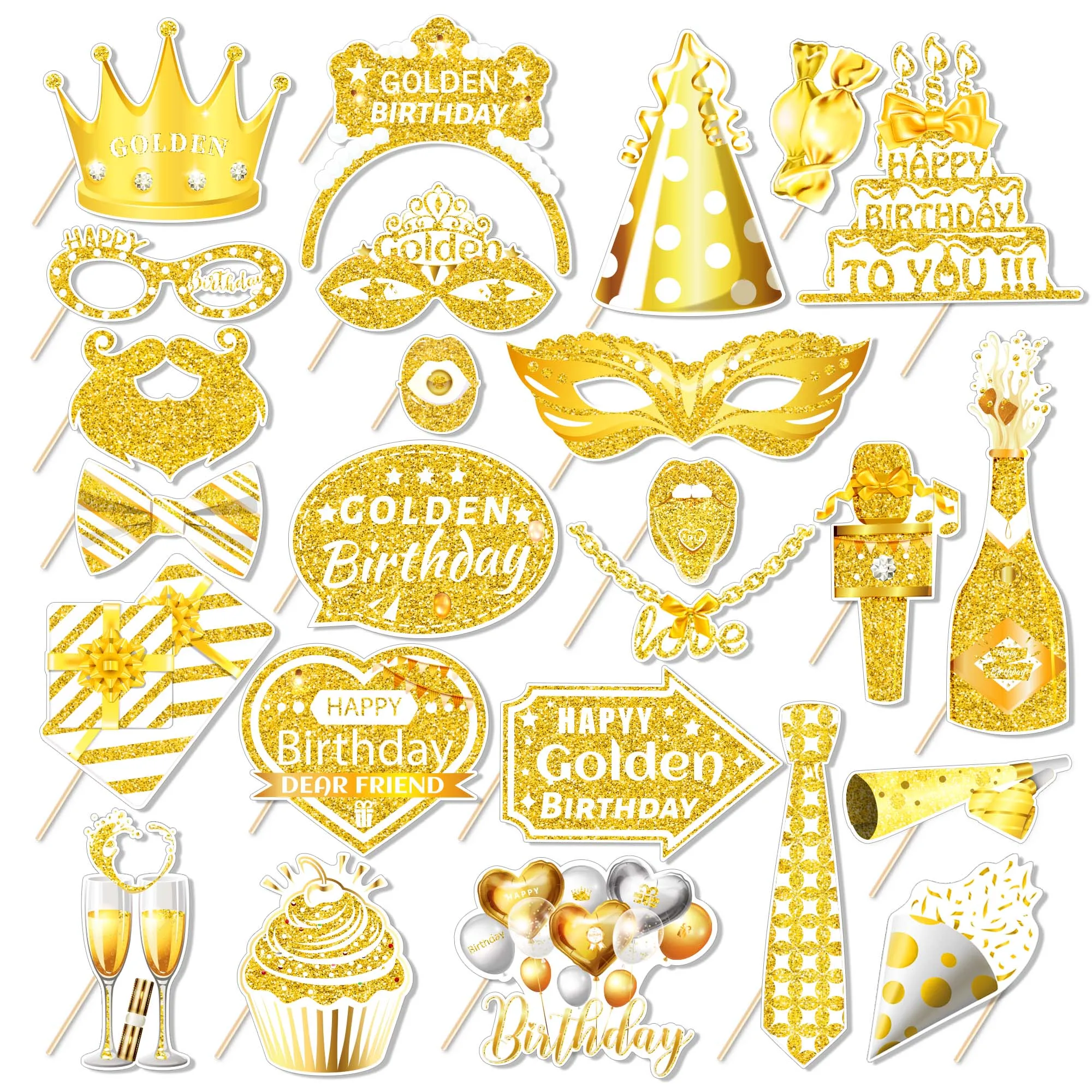 25Pcs Gold Happy Bi…