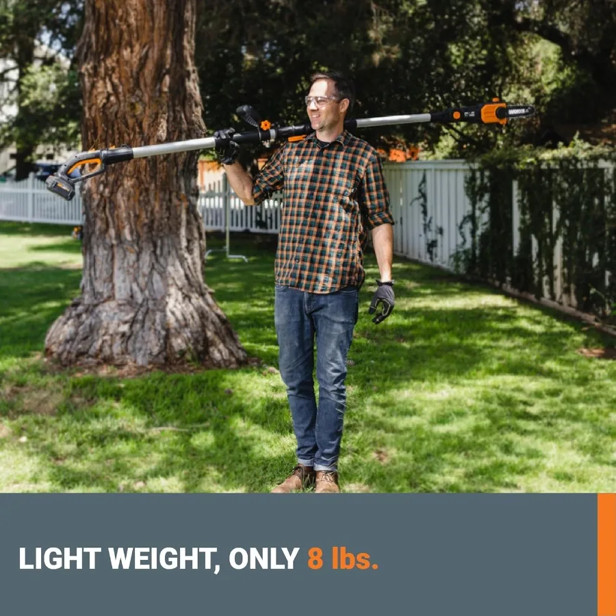 20V 8inch cordless pole chainsaw for efficient tree trimming and branch cutting in gardening forestry and outdoor maintenance w