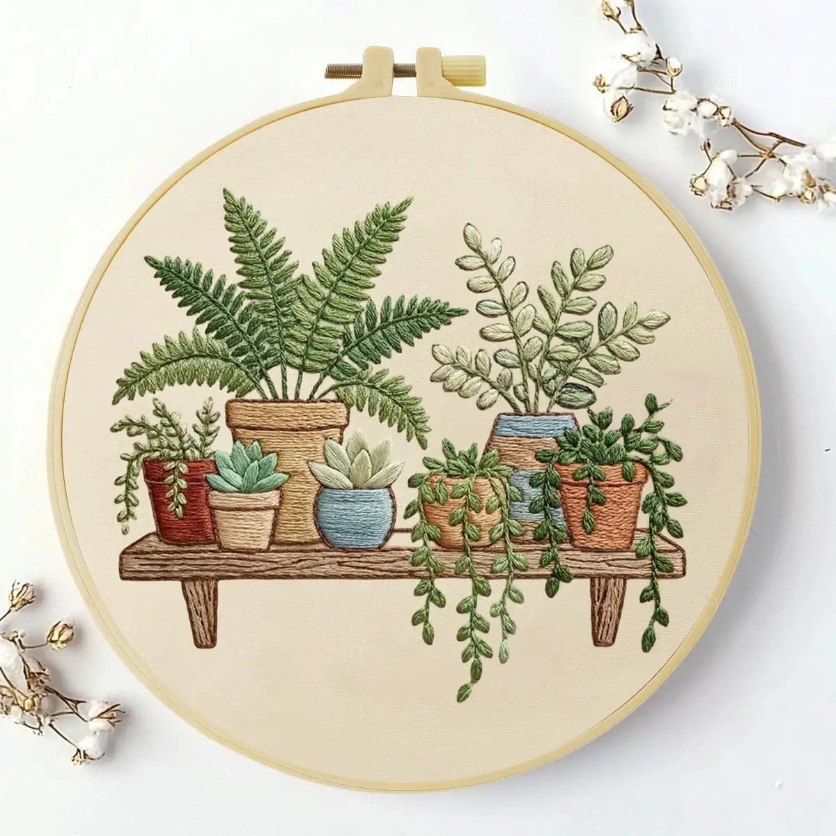 1 Stück 20X20CM/15X15CM 7,87/6,3 Zoll Grünpflanzen Stickerei Starter-Kit DIY-Kit DIY-Stickerei-Set für Anfänger – Detail 2