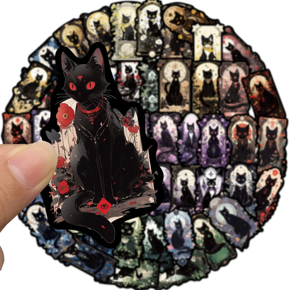 50Pcs Dark Gothic Black Cat Stickers Aesthetic Tarot Goth Decals DIY Motorcycle Laptop Luggage Phone Cup Cool Waterproof Sticker