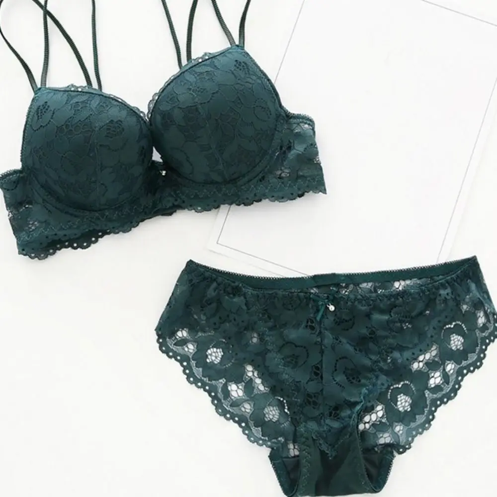 Süßer Mesh-Spitzen-Blumen-BH, niedriger Bund, rutschfester Push-Up-BH, Damen-Unterwäsche, Schleifen-BH-Slip-Set, Sommer – Detail 3