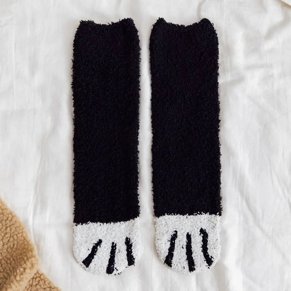 1 Pair Fashion Animal Fingers Cat Paw Winter Socks Coral Fleece Cat Paw Coral Fleece Warm Sock Soft Thicken Sleeping Socks Women