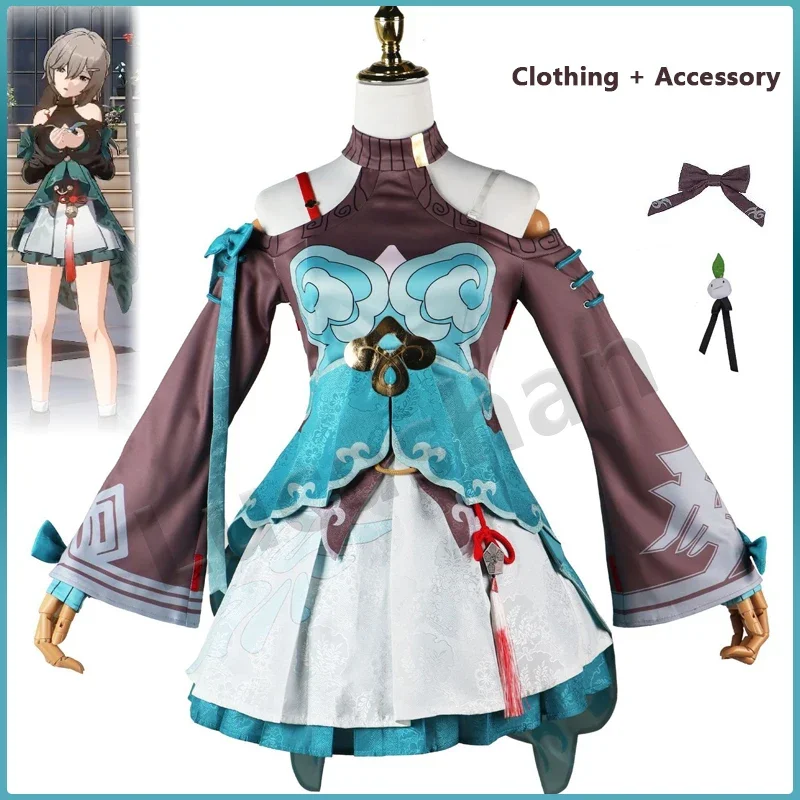 Game Honkai Star Rail Cosplay Qingque Costume Wig Sexy Lolita Dress Uniform Honkai Qingque Skirt Outfits Halloween Party Clothes