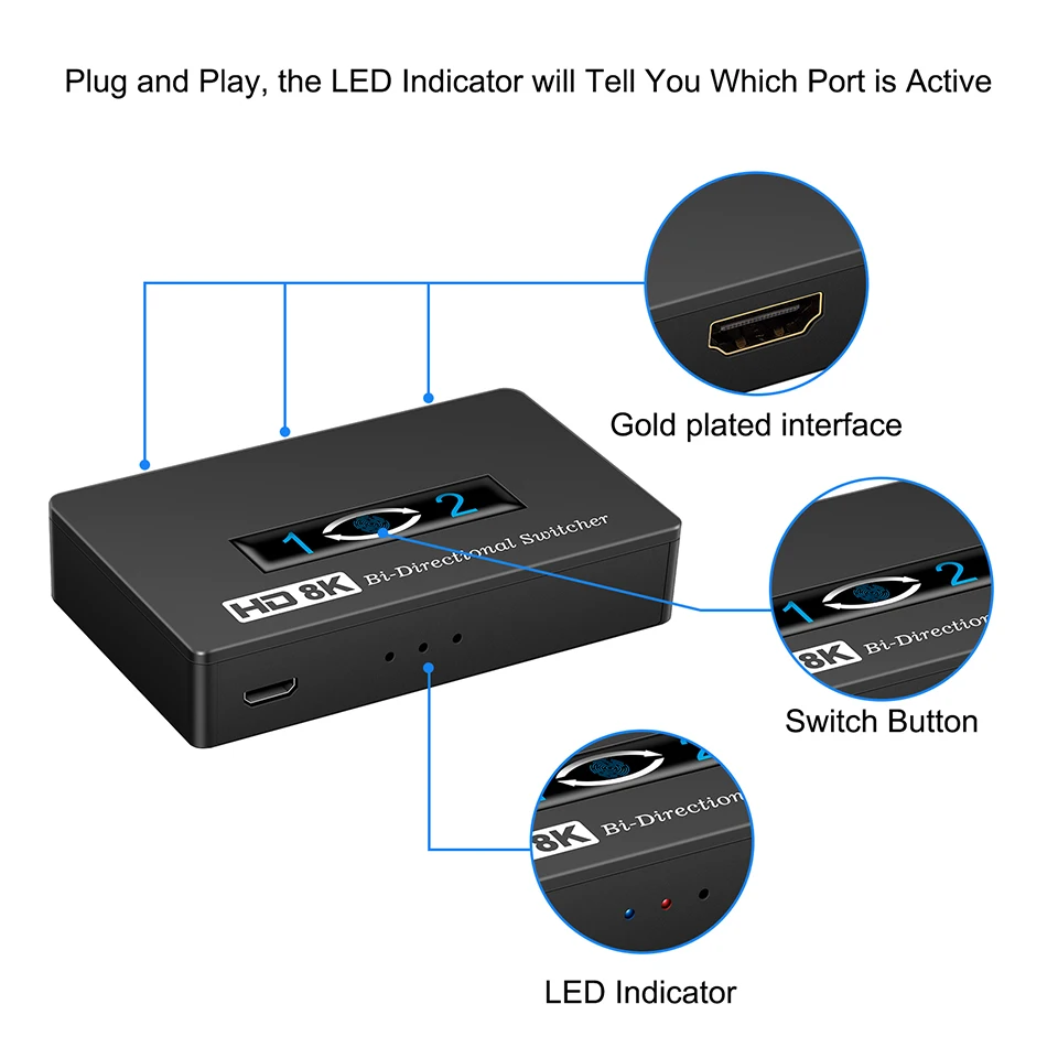 Двунаправленный HDMI-переключатель, 2 входа на 1 выход, HDMI-Сплиттер, 1 вход на 2 выхода, поддерживает 4K 1080, HDMI-переключатель для HDTV, Blu-Ray-плеер