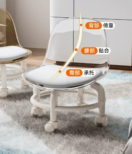 Acrylic Silent Low Stool with Universal Wheels, Children Baby Toddler Small Chair with Pulley & Seamless Design view 4