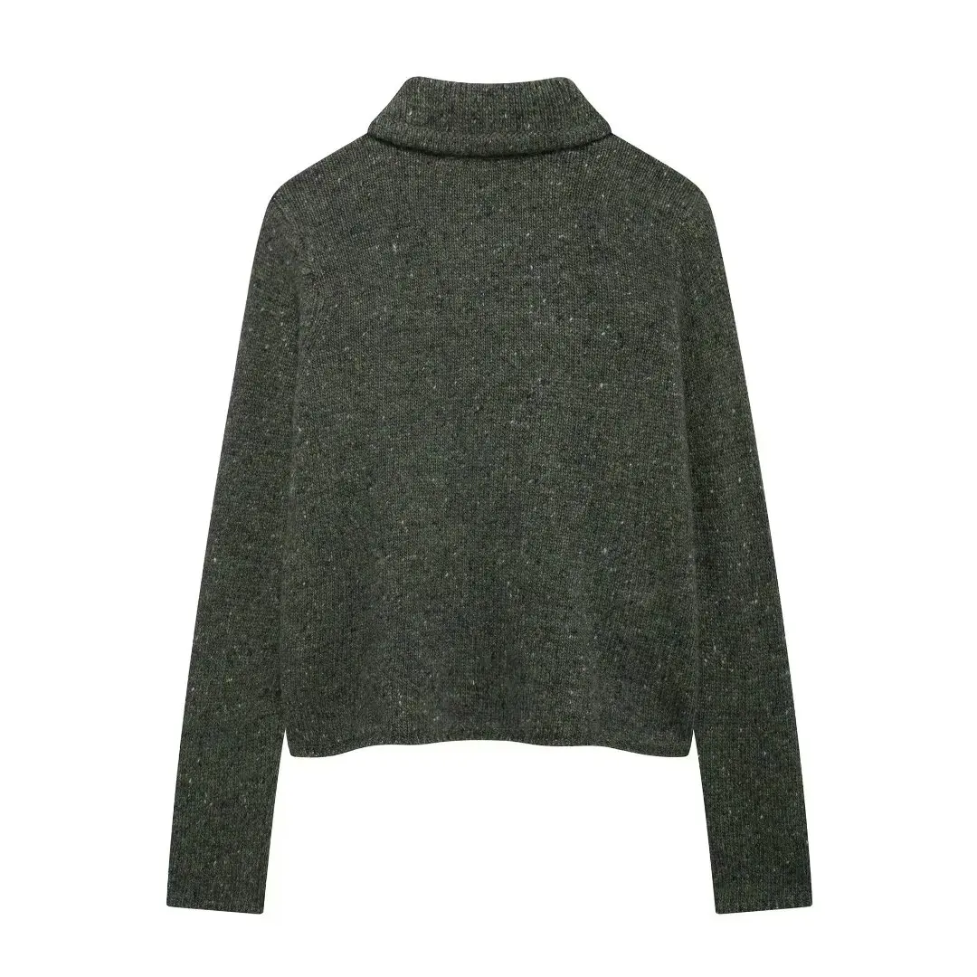 DUOPERI Women Cardigan Fashion Army Green Knitted Sweater Lapel Neck Long Sleeves Double Breasted Female Chic Lady Outfits